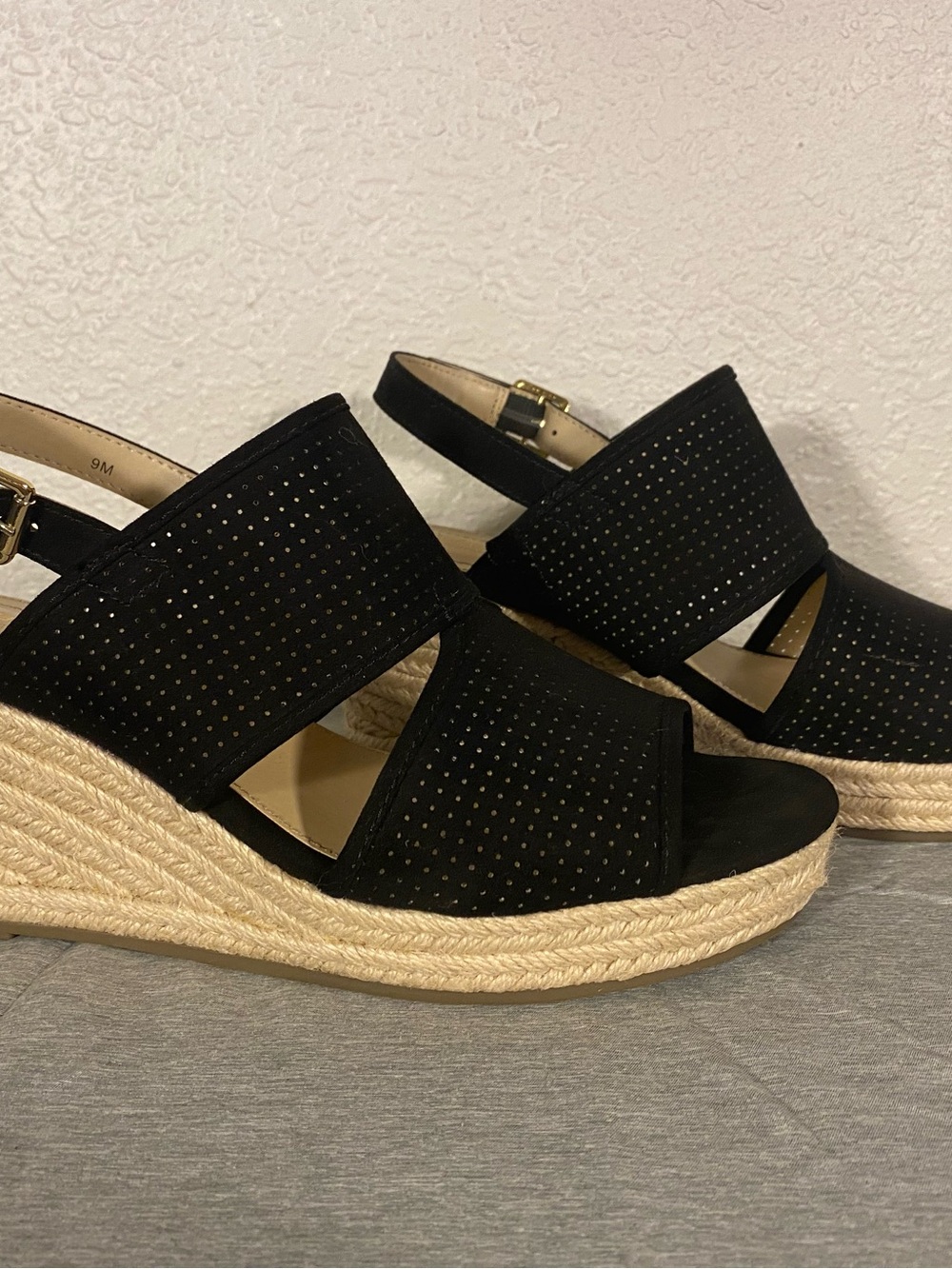 Liz Claiborne Black Perforated Espadrille Wedge Sandals